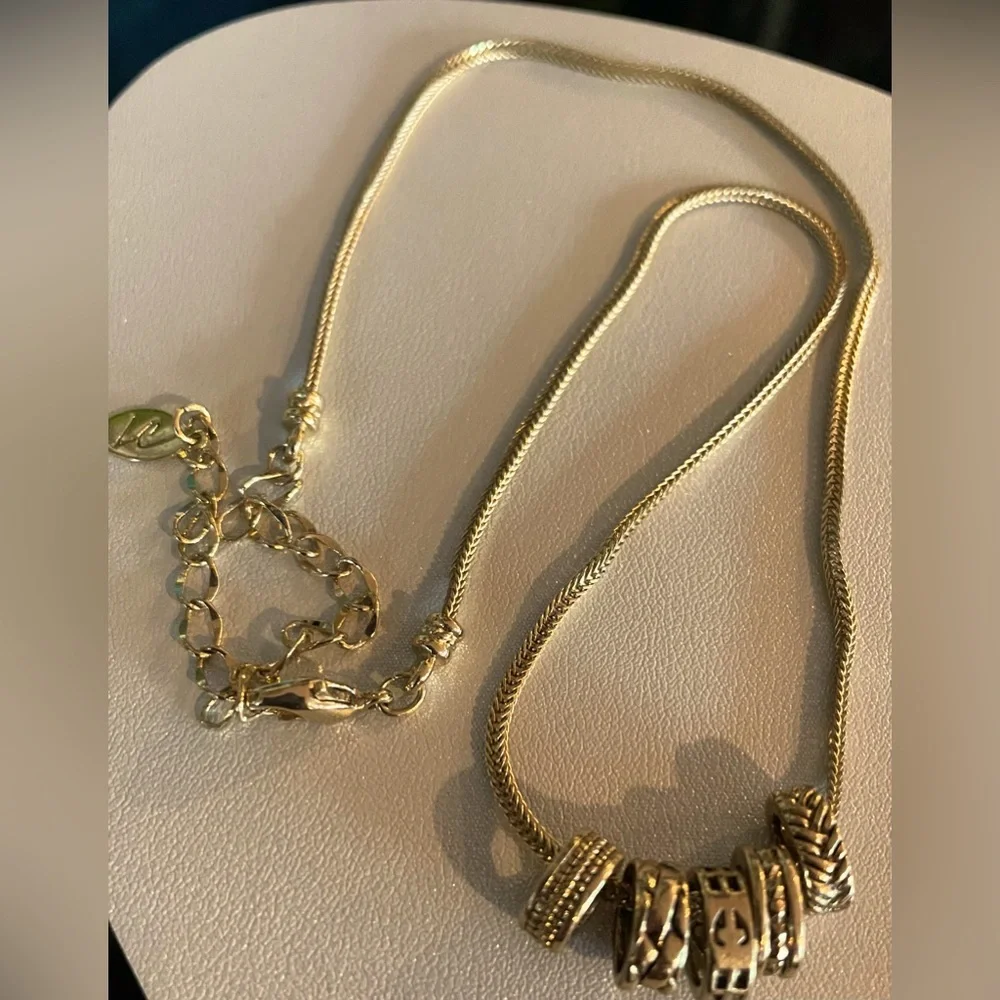 3 for $30 Gold Tone Chain Necklace with 5 Gold Tone Oval Textured Slides Signed - Picture 6 of 6